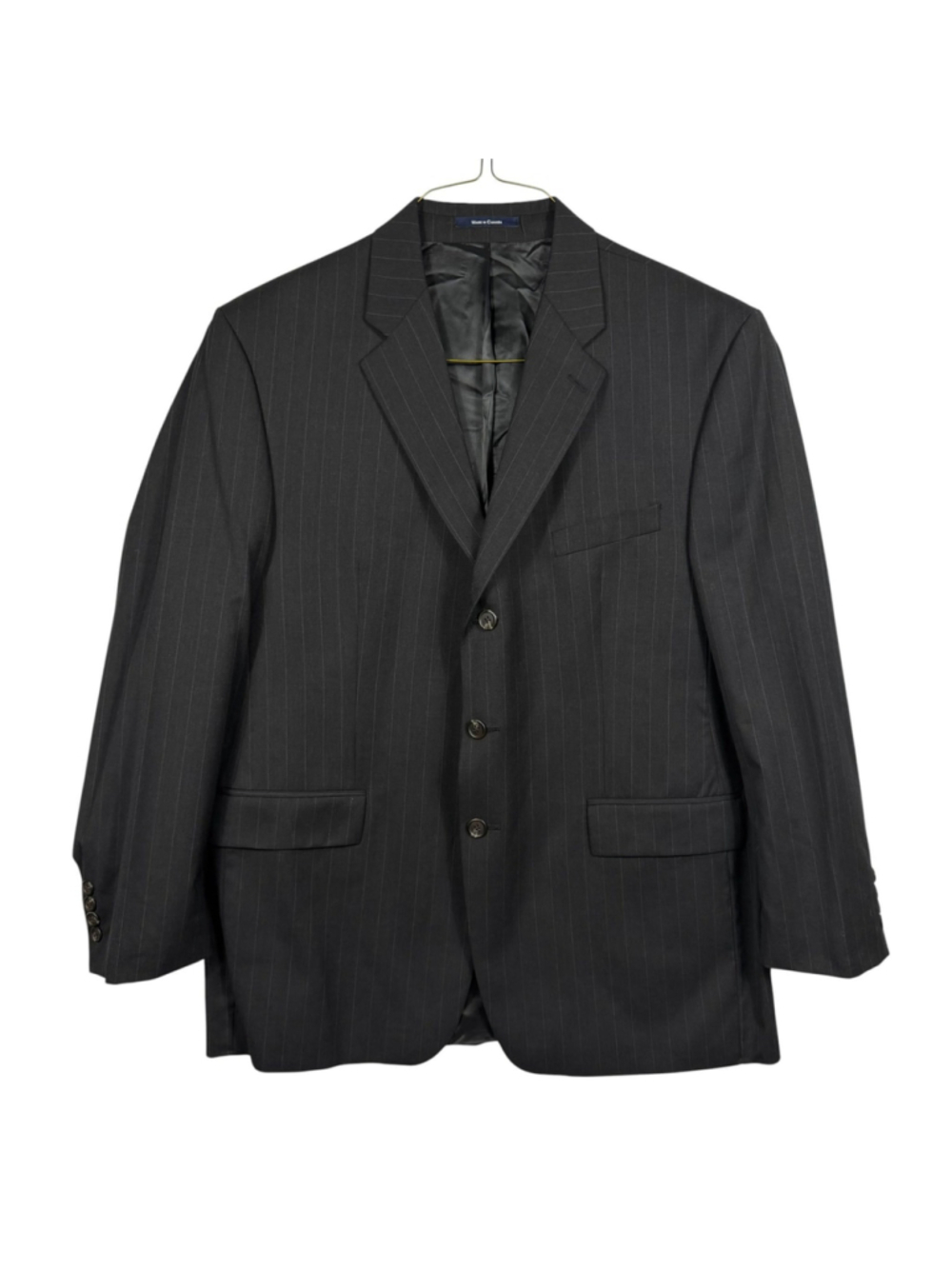 Lauren Ralph Lauren Blazer Jacket Black Pure Wool Pinstripe Notch Lapel Mens 46R